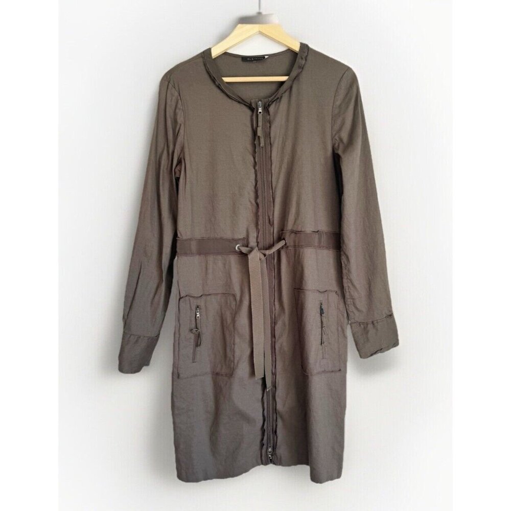 Elie Tahari Full Zip Utility Linen Blend Dress Women’s 12 Taupe Quiet Luxury